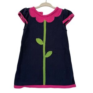 Gymboree Knit Girls Navy Blue Dress Flower and stem Detail Spring Summer 18mnth